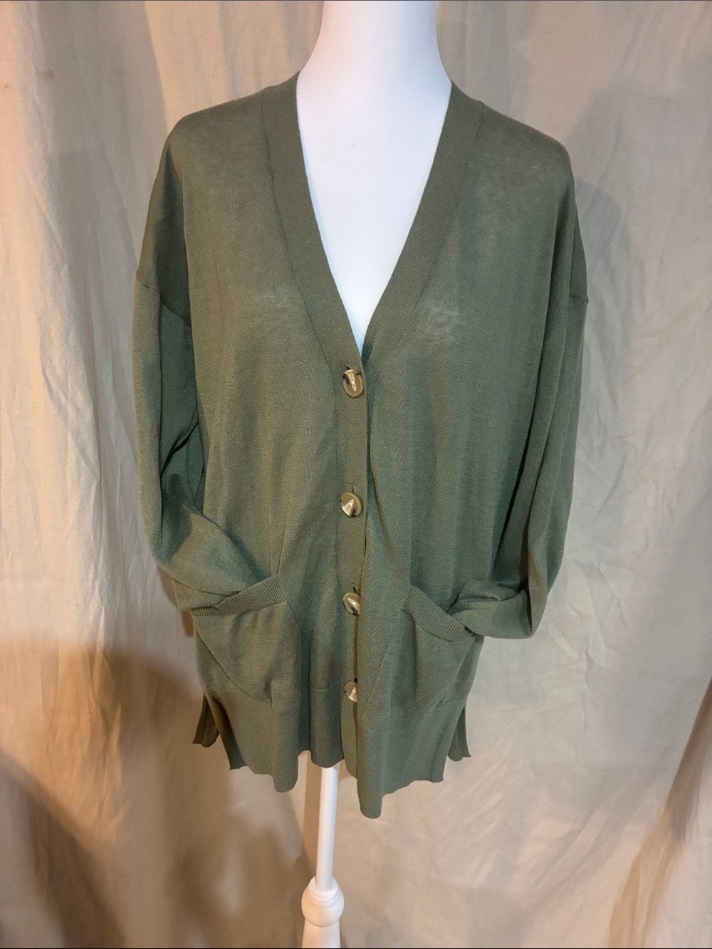 LOFT Olive Green V-Neck Button Front Cardigans